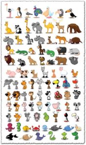 Cartoon animals and birds vectors
