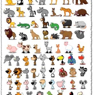 Cartoon animals and birds vectors
