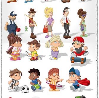Cartoon kids and old people character vectors