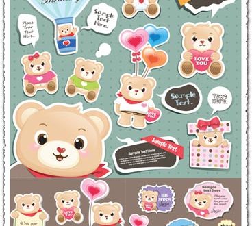 Cartoon teddy bear vector stickers