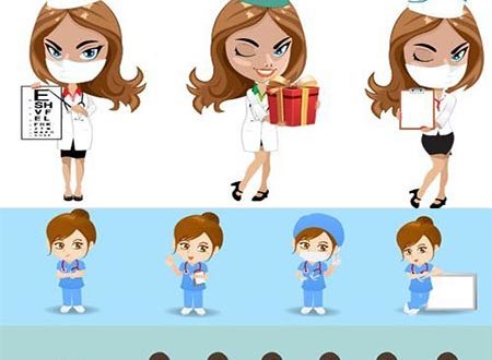 Cartoon woman doctors and nurses vector