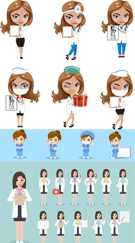 Cartoon woman doctors and nurses vector