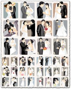 Cartoonish bride and groom vector cards