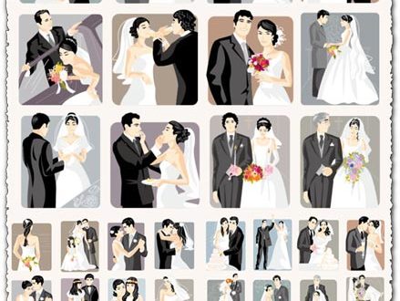 Cartoonish bride and groom vector cards
