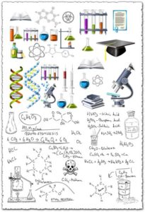 Chemistry experiments and equation writing vectors