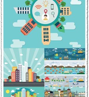 City buildings flat vectors design