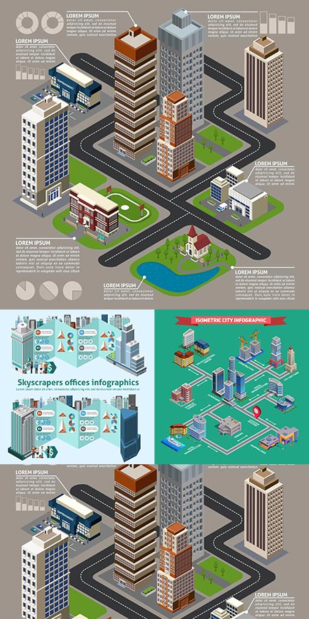 City eyebird view isometric vectors City eyebird view isometric vectors