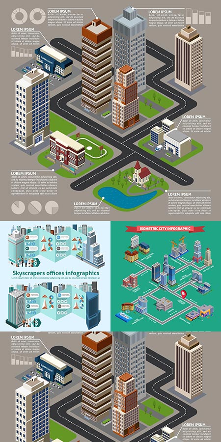 City eyebird view isometric vectors