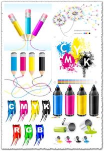 CMYK paint bucket color vectors