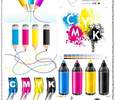 CMYK paint bucket color vectors