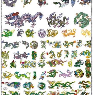Colored tattoo dragons vectors