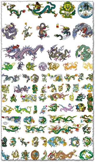 Colored tattoo dragons vectors