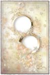 Cream wedding photo frame with rings and roses