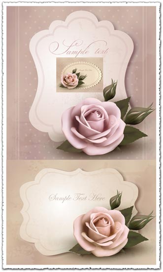 Decorative wedding cards with rose vector