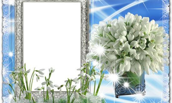 Delicate snowdrops psd photo frame