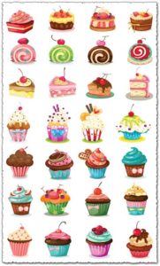 Delicious cupcakes with sprinkles vector