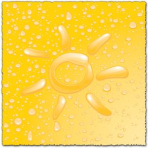 Sun with water drops on yellow background