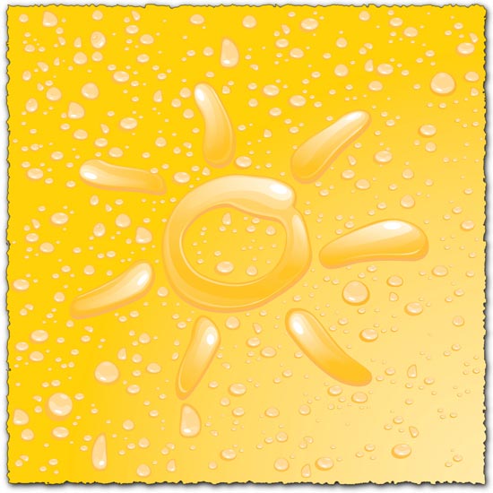 Sun with water drops on yellow background