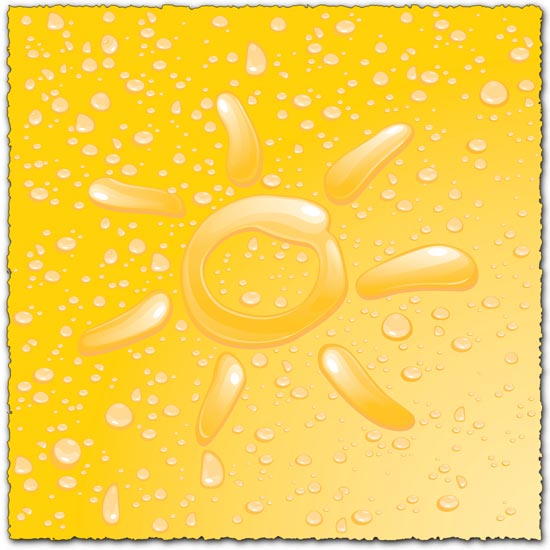Sun with water drops on yellow background Sun with water drops on yellow background