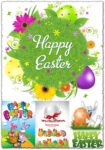 Easter cartoon vectors with eggs and rabbits