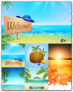 Exotic beach landscape vectors