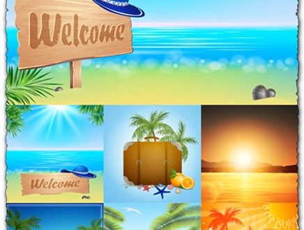 Exotic beach landscape vectors
