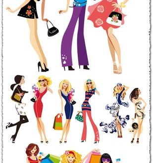 Fashion girls at shopping vectors