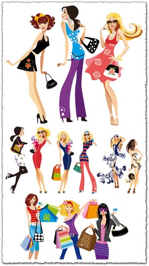 Fashion girls at shopping vectors