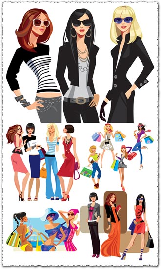 Fashion girls with bags vector