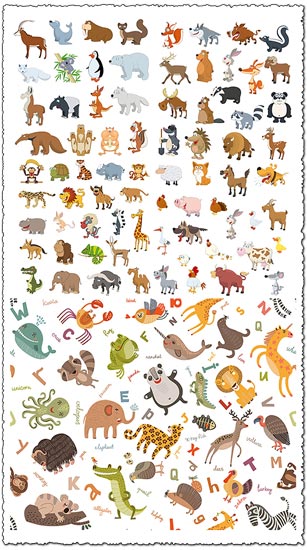 Jungle animals flat cartoon vectors