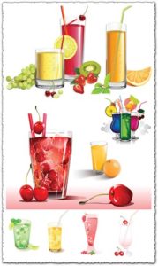 Fruit juice on cups vectors