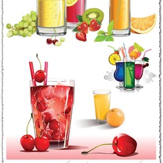 Fruit juice on cups vectors