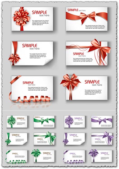 Gift cards with colored bows vectors