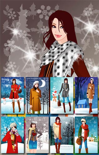 Girls in the winter vectors