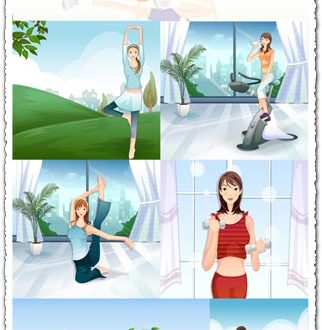Girls making fitness vectors