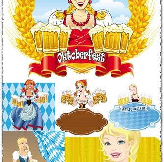 Girls serving beer at Oktoberfest event vectors