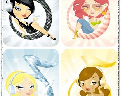 Girls listening music vectors