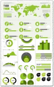 Green infographics charts vector