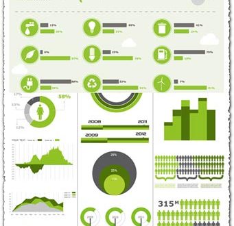 Green infographics charts vector
