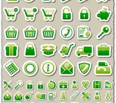Green tags with shadow vector icons