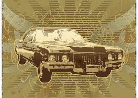 Grunge old car vector template