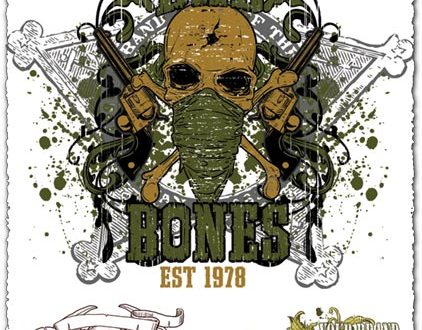 Grunge t-shirt skulls vectors