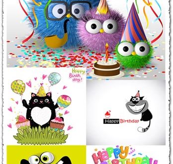 Happy birthday postcards vectors