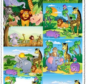 Happy zoo animals vectors