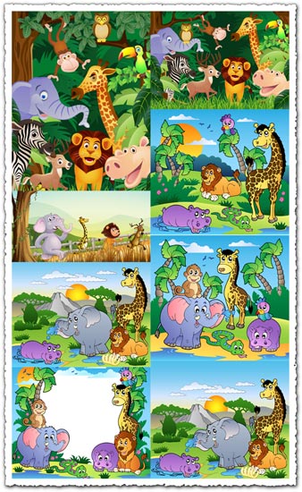 Happy zoo animals vectors