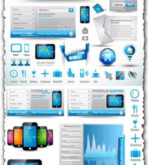 Headers, sliders and buttons vector design