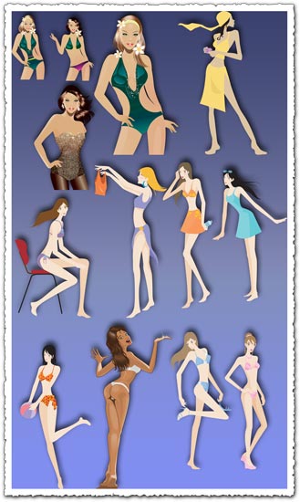 Hot bikini girls vectors