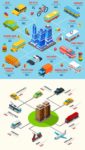 Isometric city vehicles vector overview