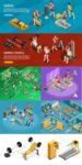 Isometric gym with sports equipments vectors
