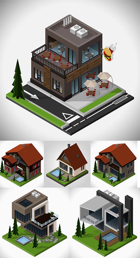 Isometric house vector templates